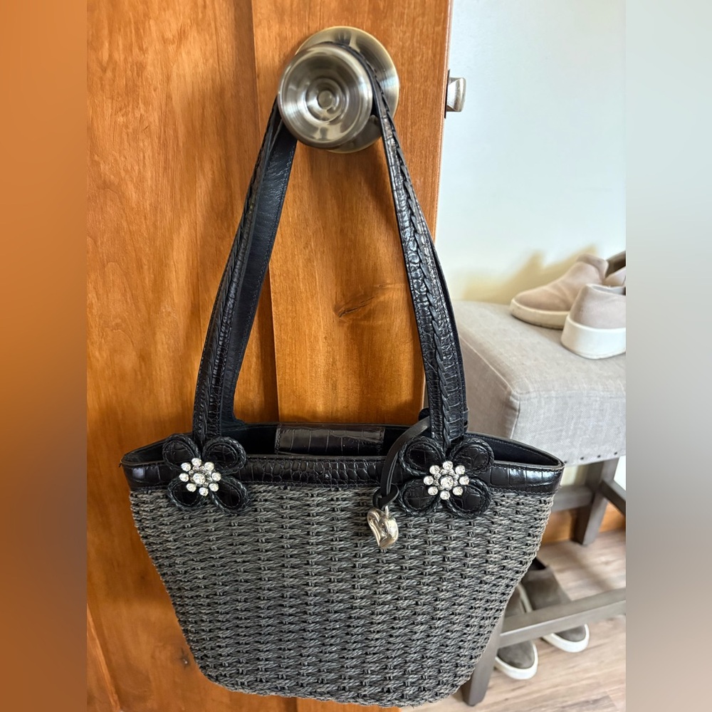 Brighton Black Woven Flower-Accent Bag